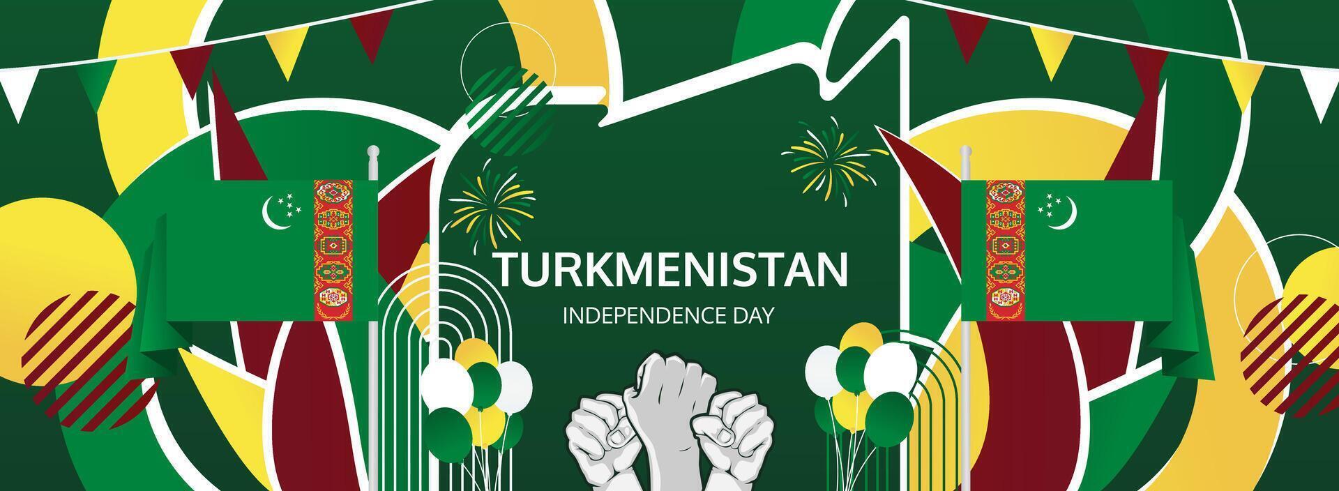 Happy Turkmenistan Independence Day in abstract art with cheerful and festive green and yellow color theme vector