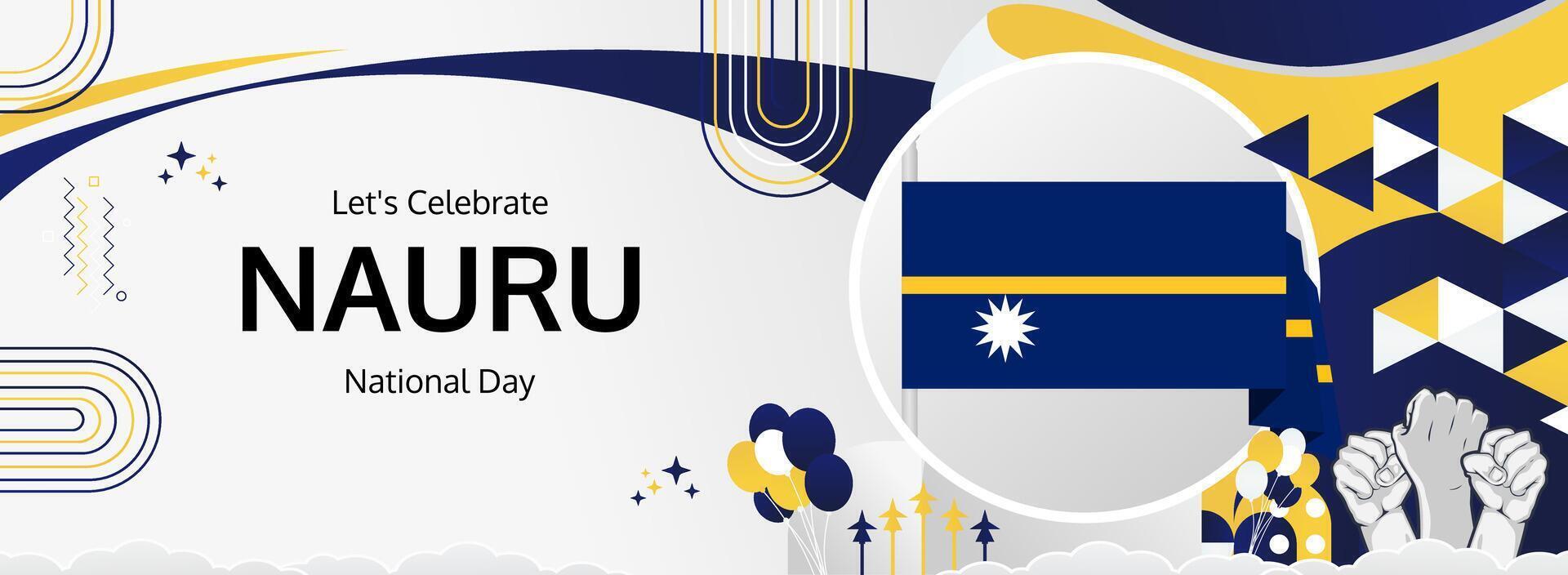 Nauru Independence Day Tribute Banner. Commemorate Nauru's freedom this January 31st. A stylish tribute banner featuring the national flag and cultural icons for community pride. vector