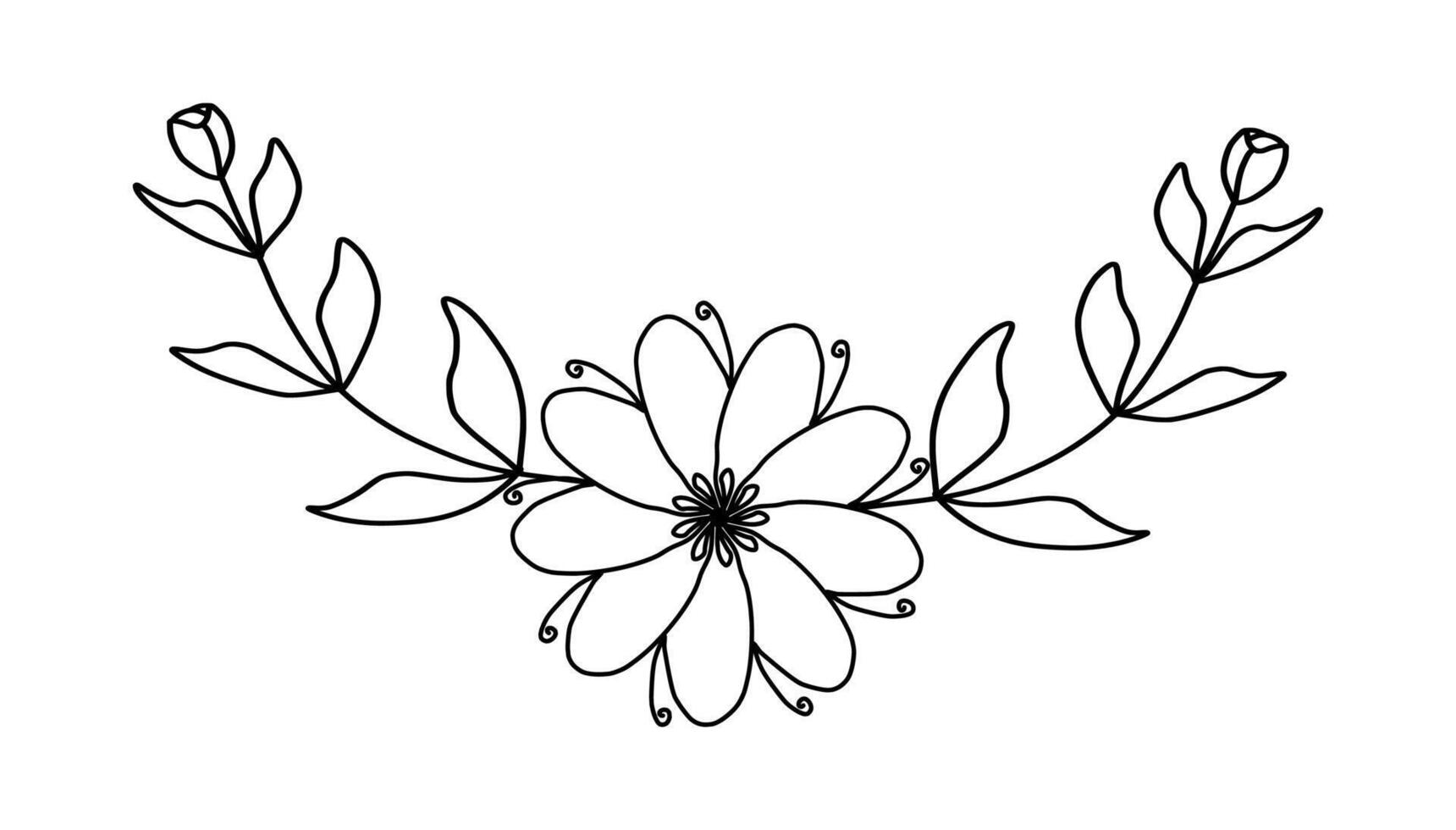 Outline of flower. Beautiful black and white flower Hand-drawn. Design greeting card and invitation of the wedding, birthday, Valentine's Day, mother's day and other holiday vector