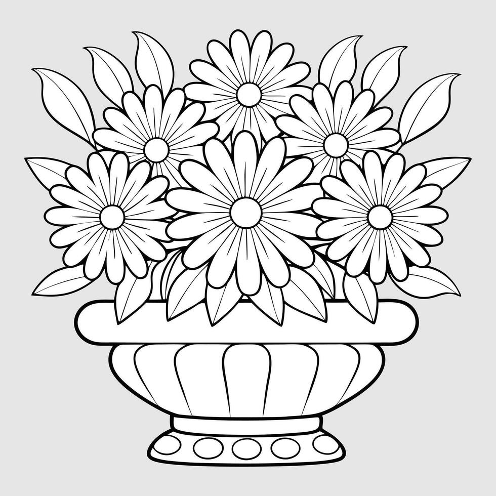 Minimalist Potted Flower Icons Black and White Line Drawings. vector