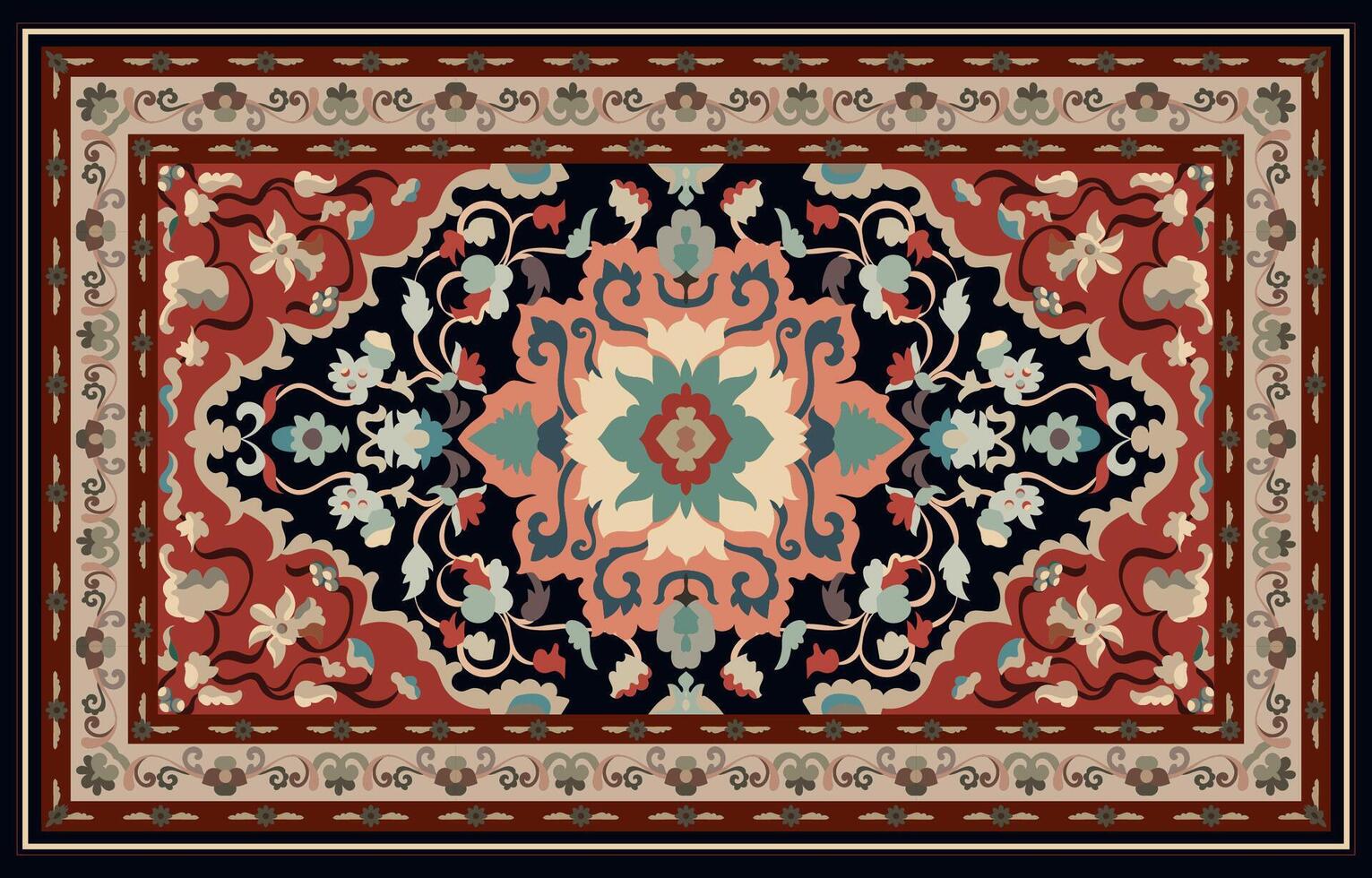 Persian rug, vintage red rug, abstract floral pattern, floral corner roll vector