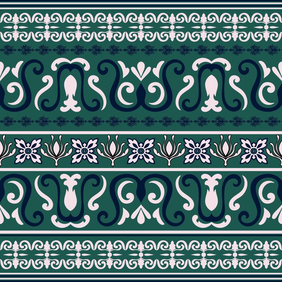 Abstract vintage floral ethnic tribal pattern on green background. Seamless pattern. vector