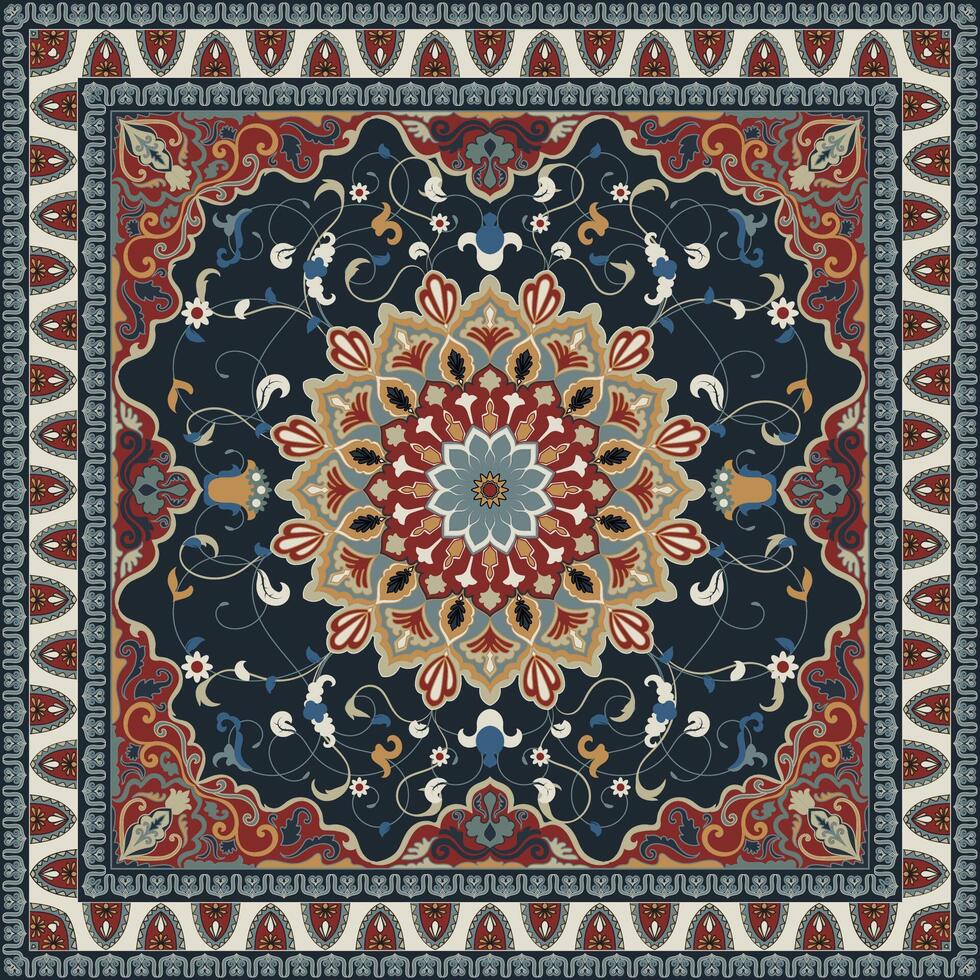 Persian Square Carpet, Prayer Mat, Mandala Carpet Pattern vector