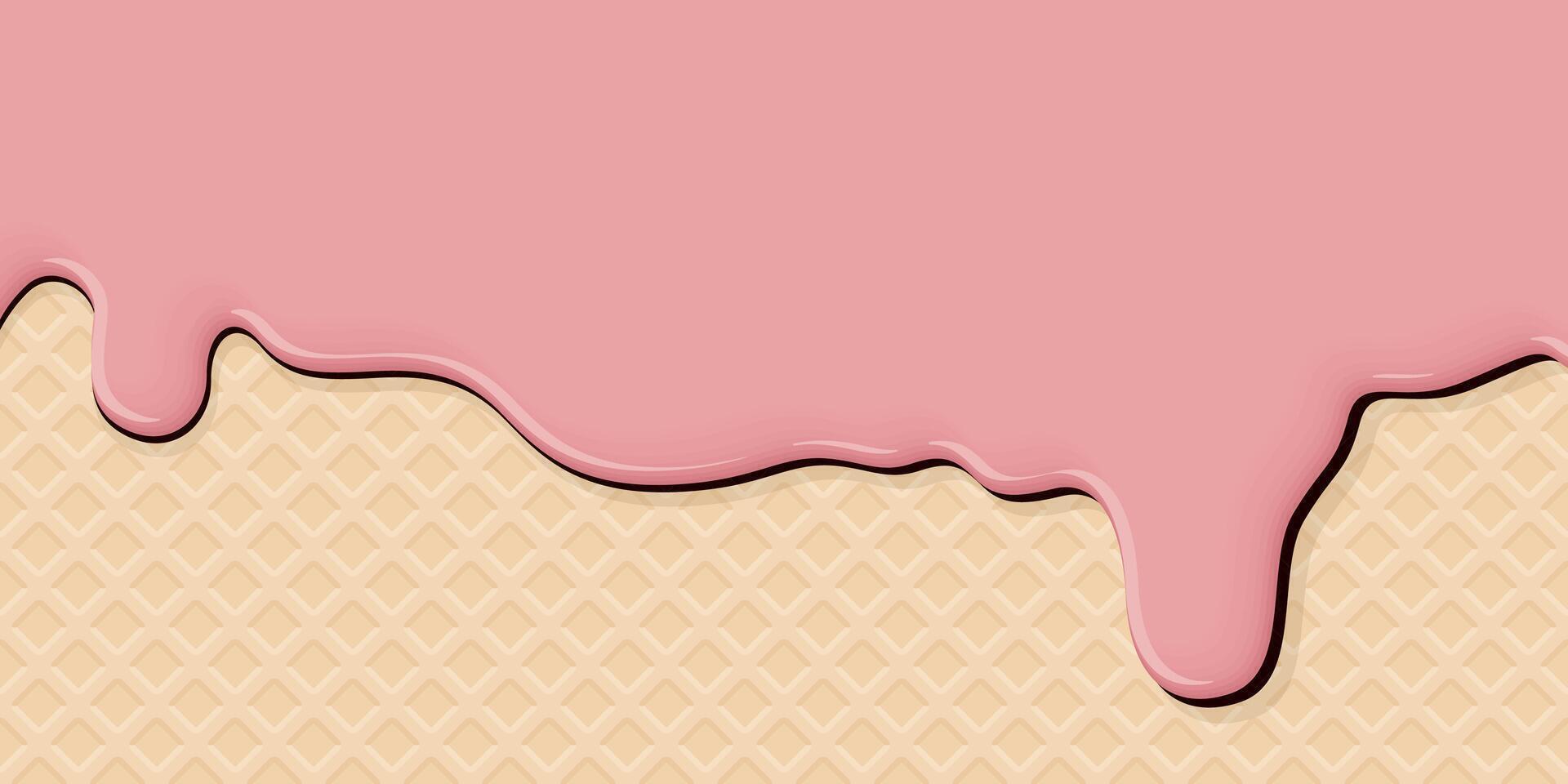 Melted strawberry ice cream drop on ice cream cone texture background graphic illustration have blank space. vector