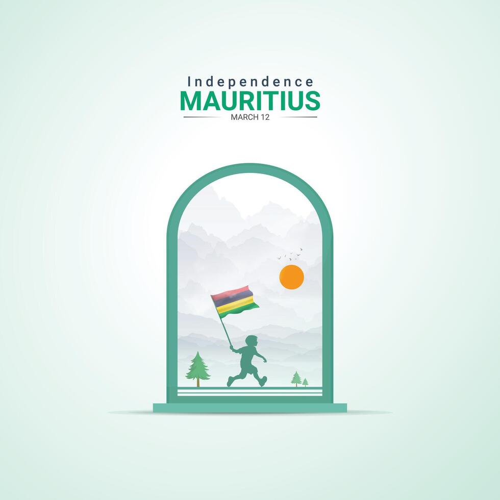 independence Day Mauritius celebrations with 12 March, man running with Mauritius flag, illustration design. vector