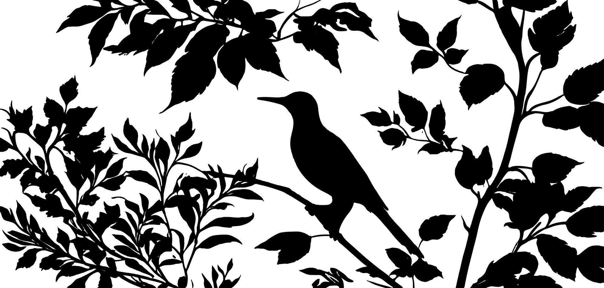 Bird on branch with leaves vector