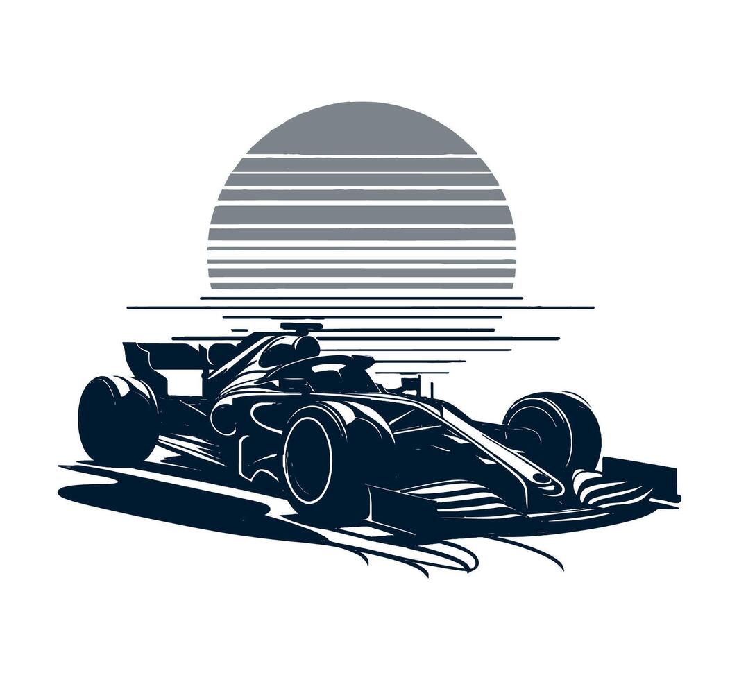 A racing car on the beach with the sun in the background vector