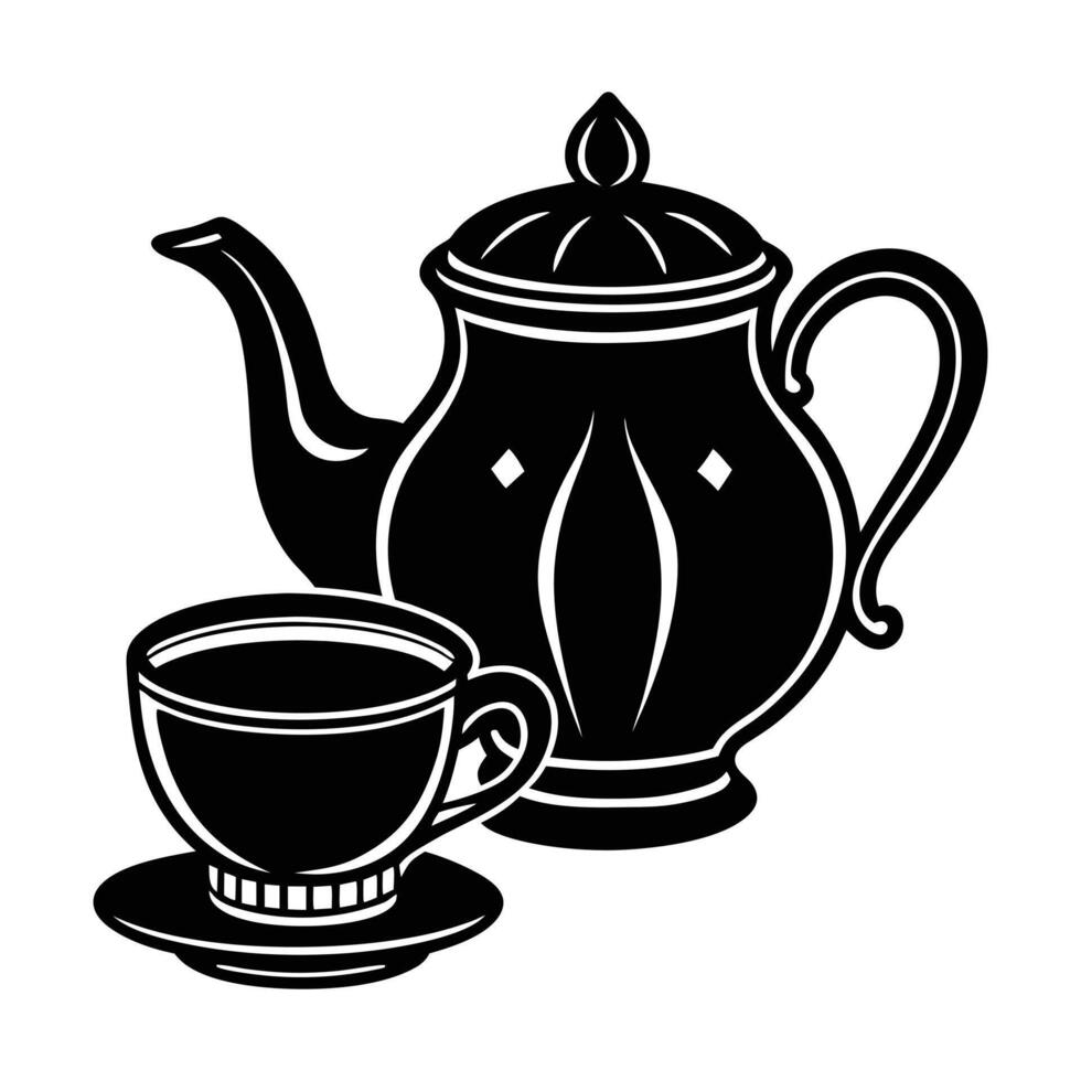 tea pot and cup icon illustration white background. vector