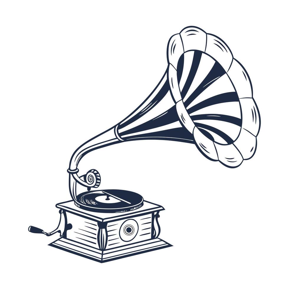 old fashioned gramophone on a white background vector