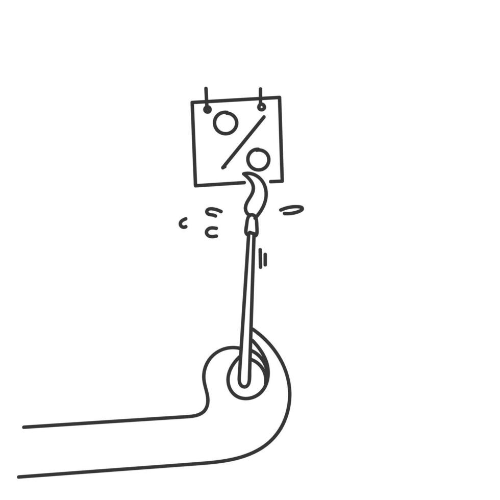 a hand holding a paintbrush with a sign on it vector