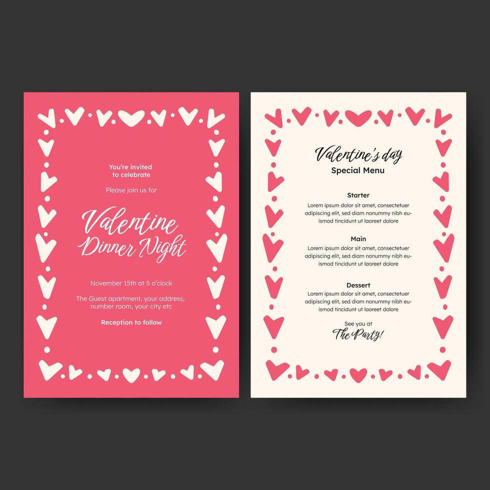 Hand drawn minimalist invitation dinner menu template design for valentine, birthday or wedding vector