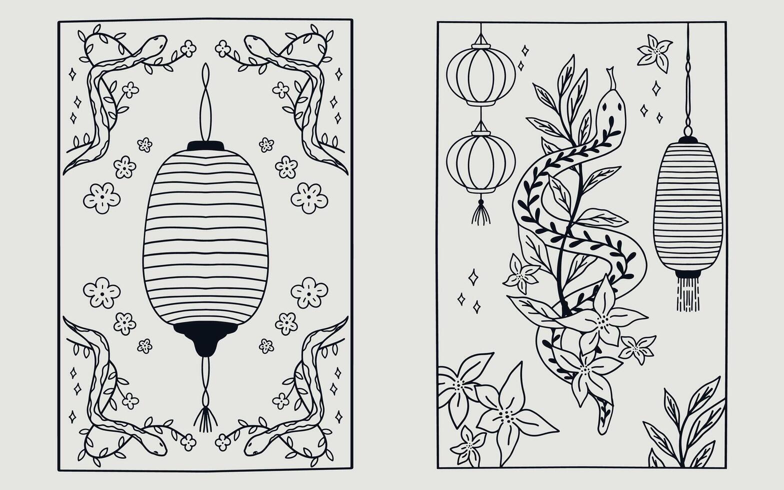 Chinese new year, year of the snake coloring page. lineart design. vector