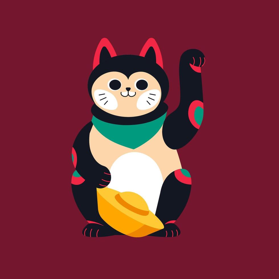Black lucky cat with gold vector