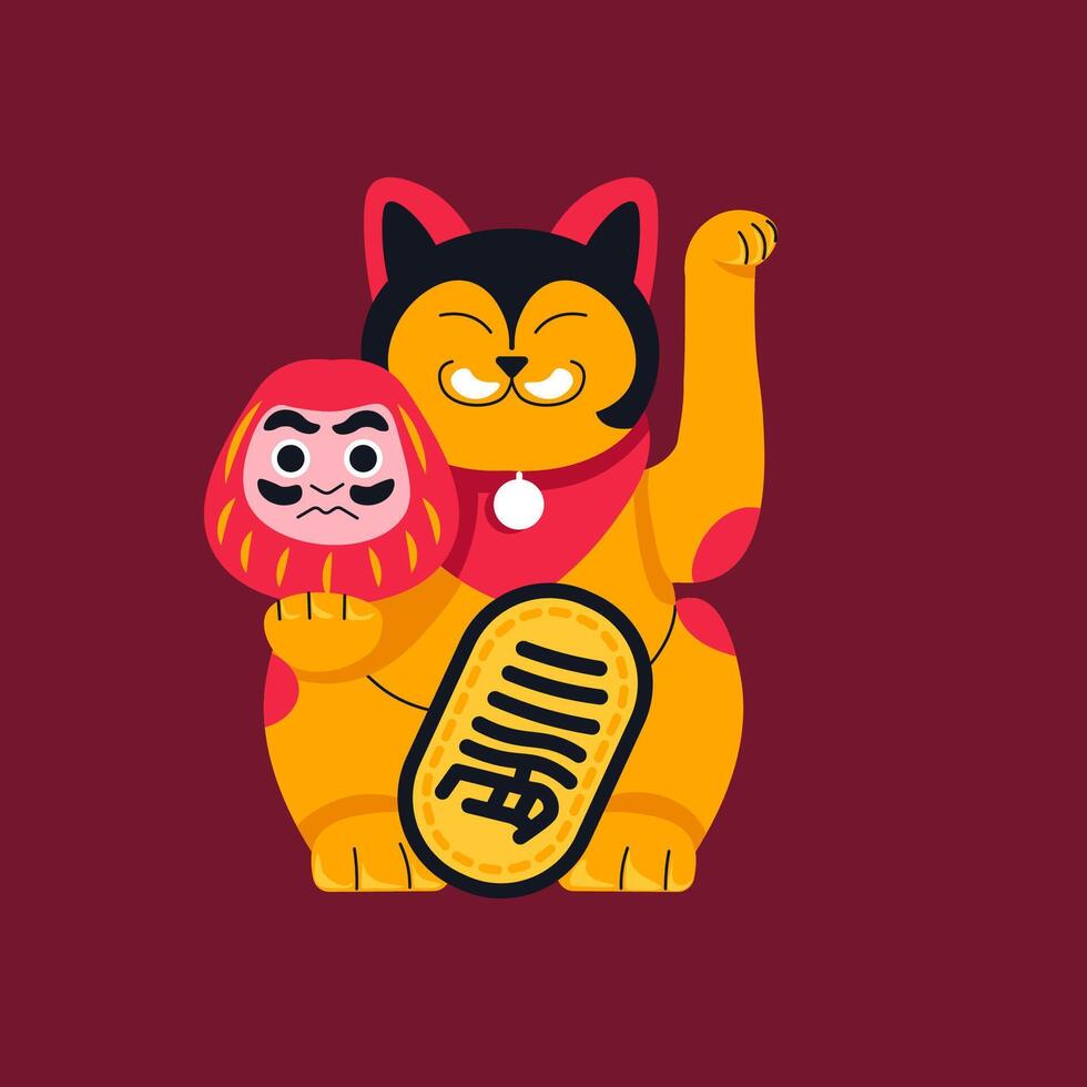 Golden lucky cat with daruma vector