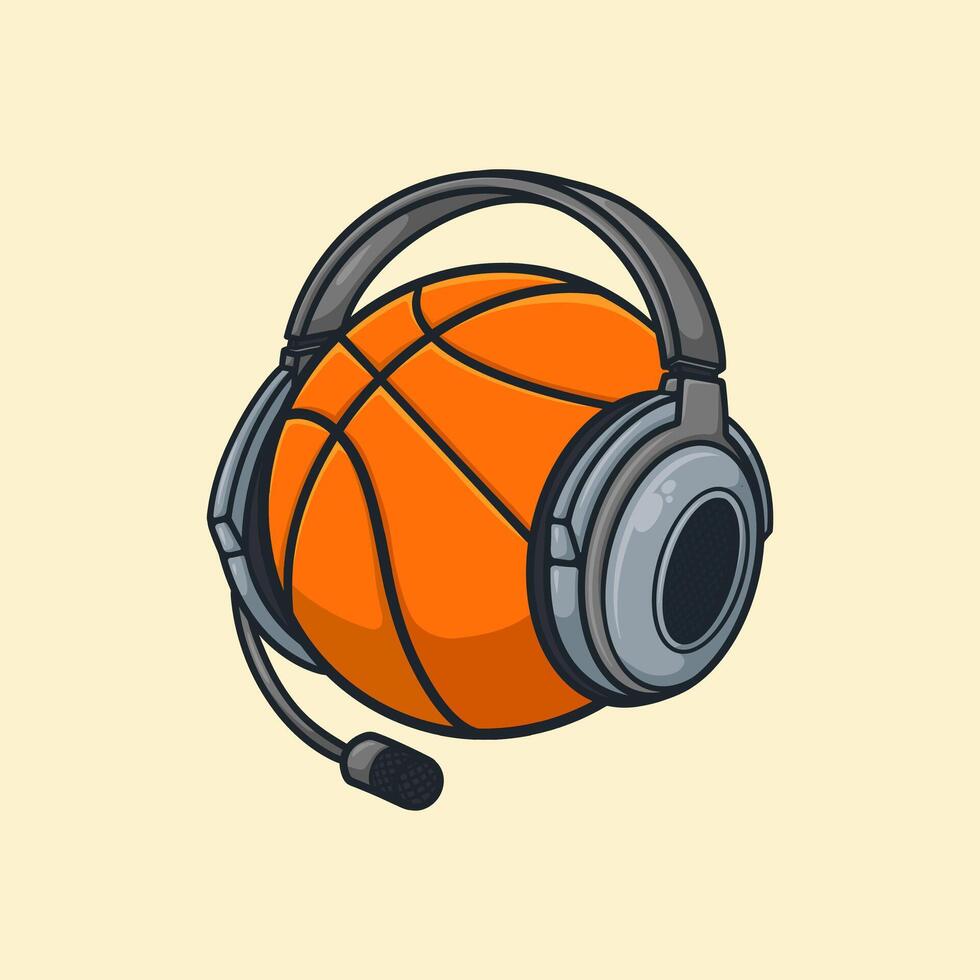 Cartoon of Basketball Wearing Headset with Mic vector