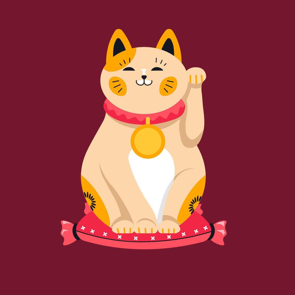 Elegant lucky cat with medallion vector