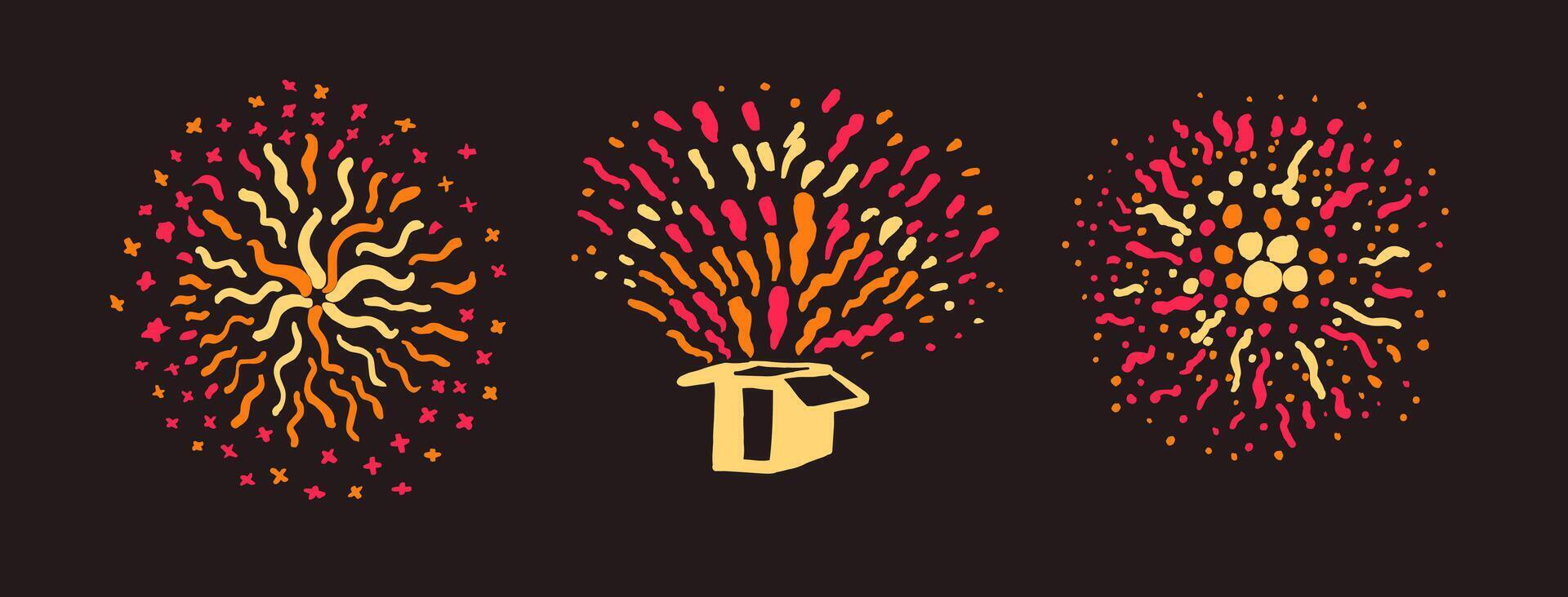 Exploding fireworks gift box vector