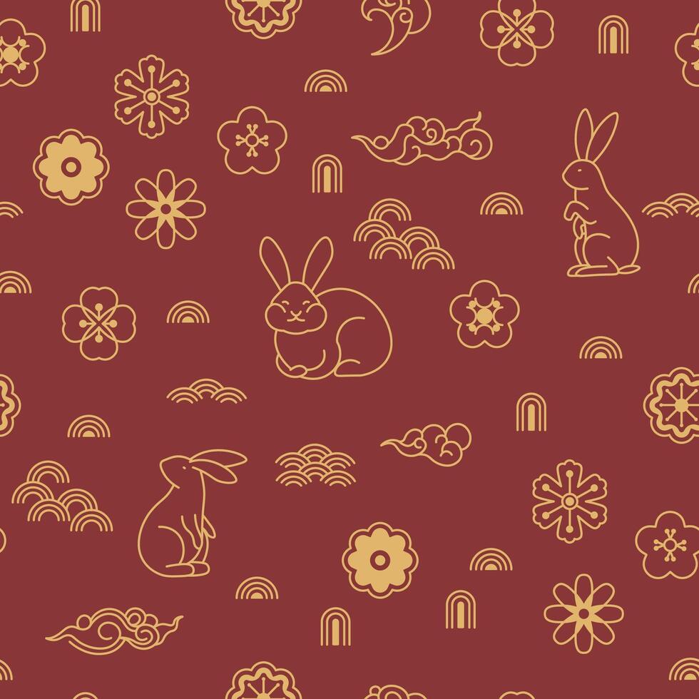 Red Rabbit Seamless Pattern Design vector