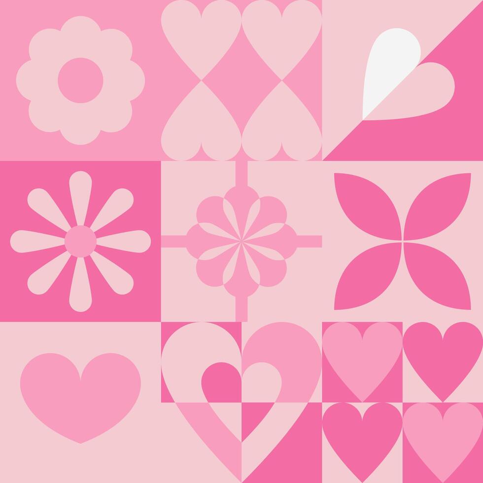 Heart and floral motif grid vector