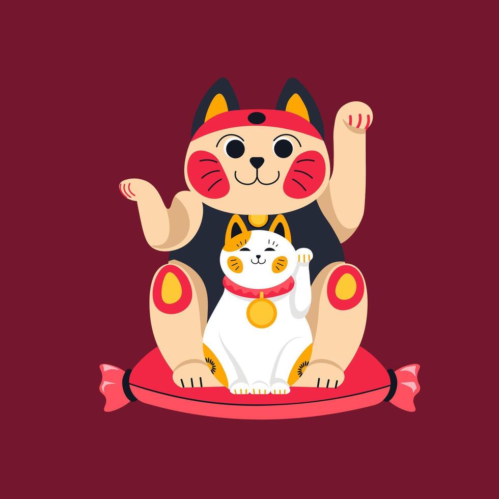 Playful lucky cats on cushion vector