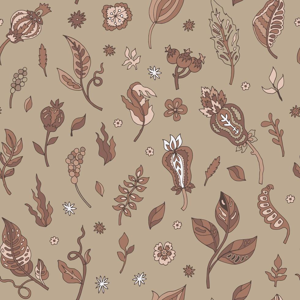 Mocha Mousse Botanical Seamless Pattern vector