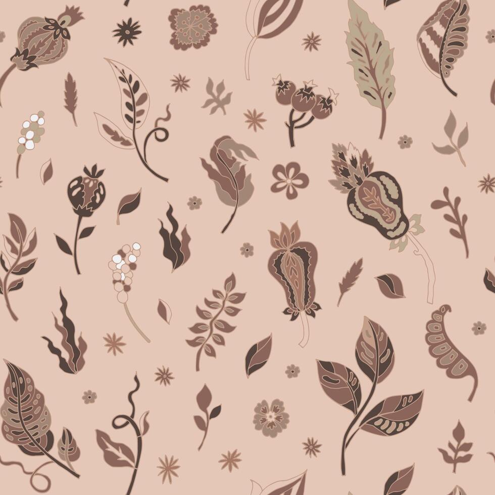 Intricate Mocha Mousse Botanical Illustration vector