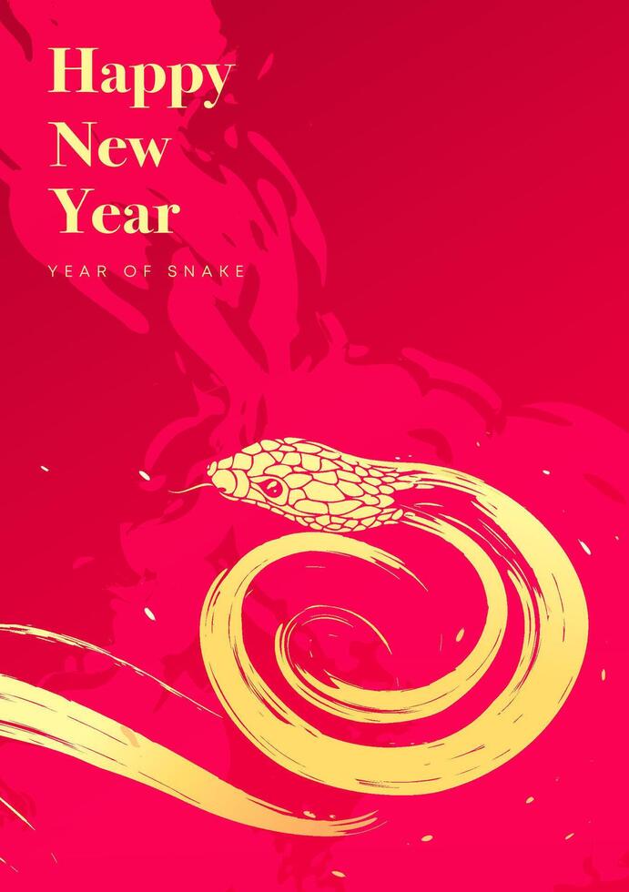 Spring Festival poster design a hand painted golden snake on a red background vector