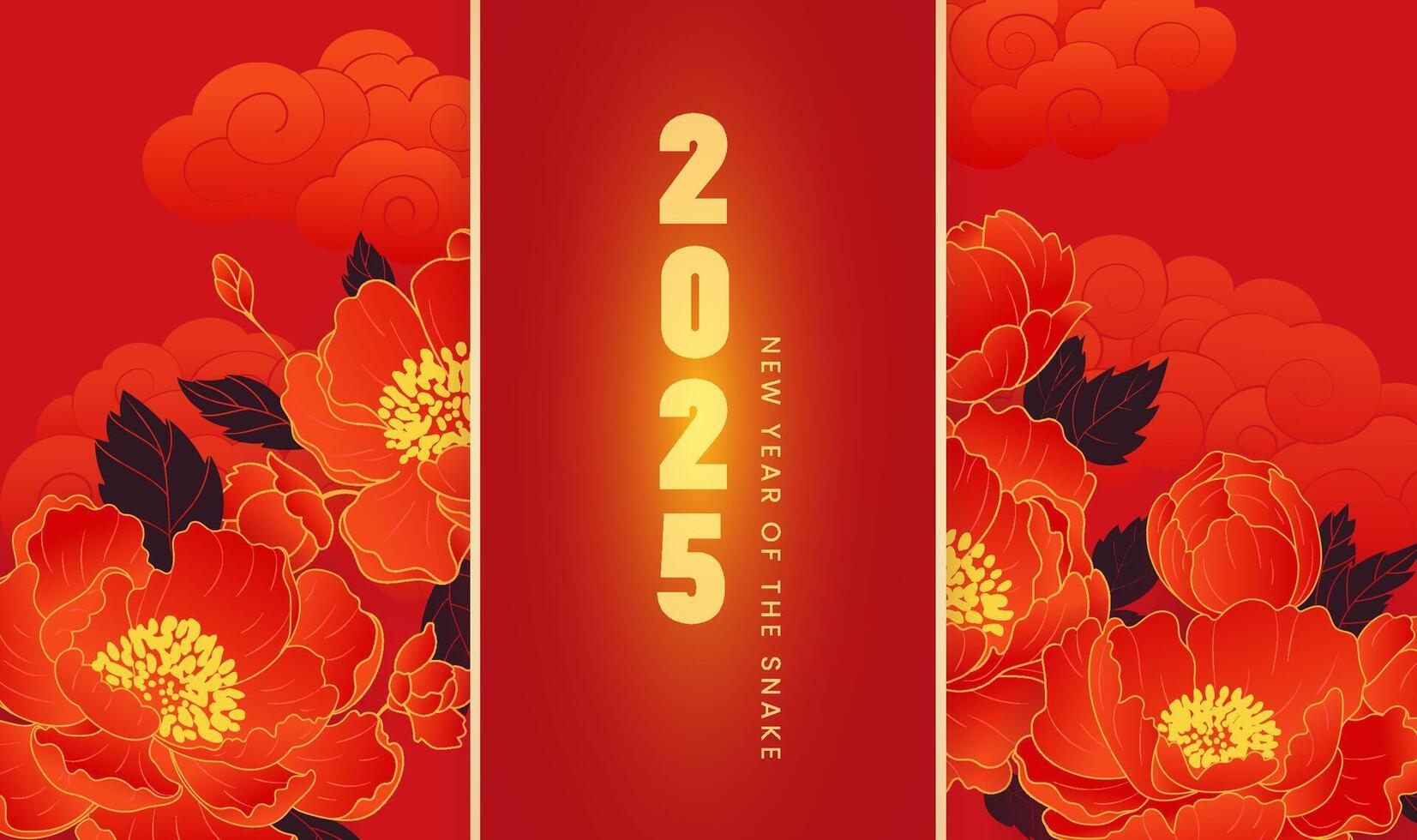 Spring Festival background design red peony flowers and auspicious clouds vector