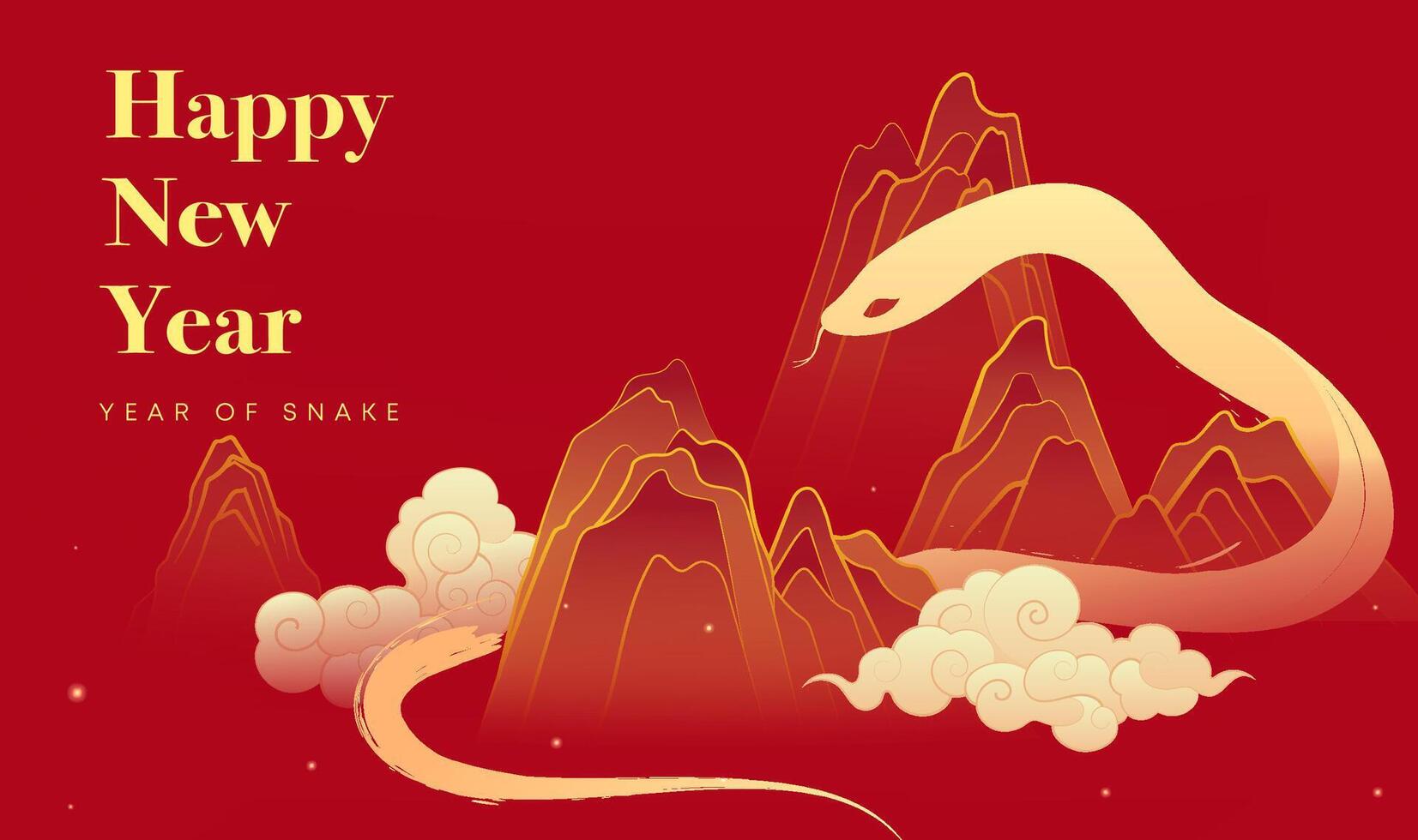 Spring Festival poster design a golden snake and moire between the mountains vector