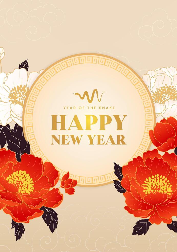 Spring Festival poster design red white peony flowers vector
