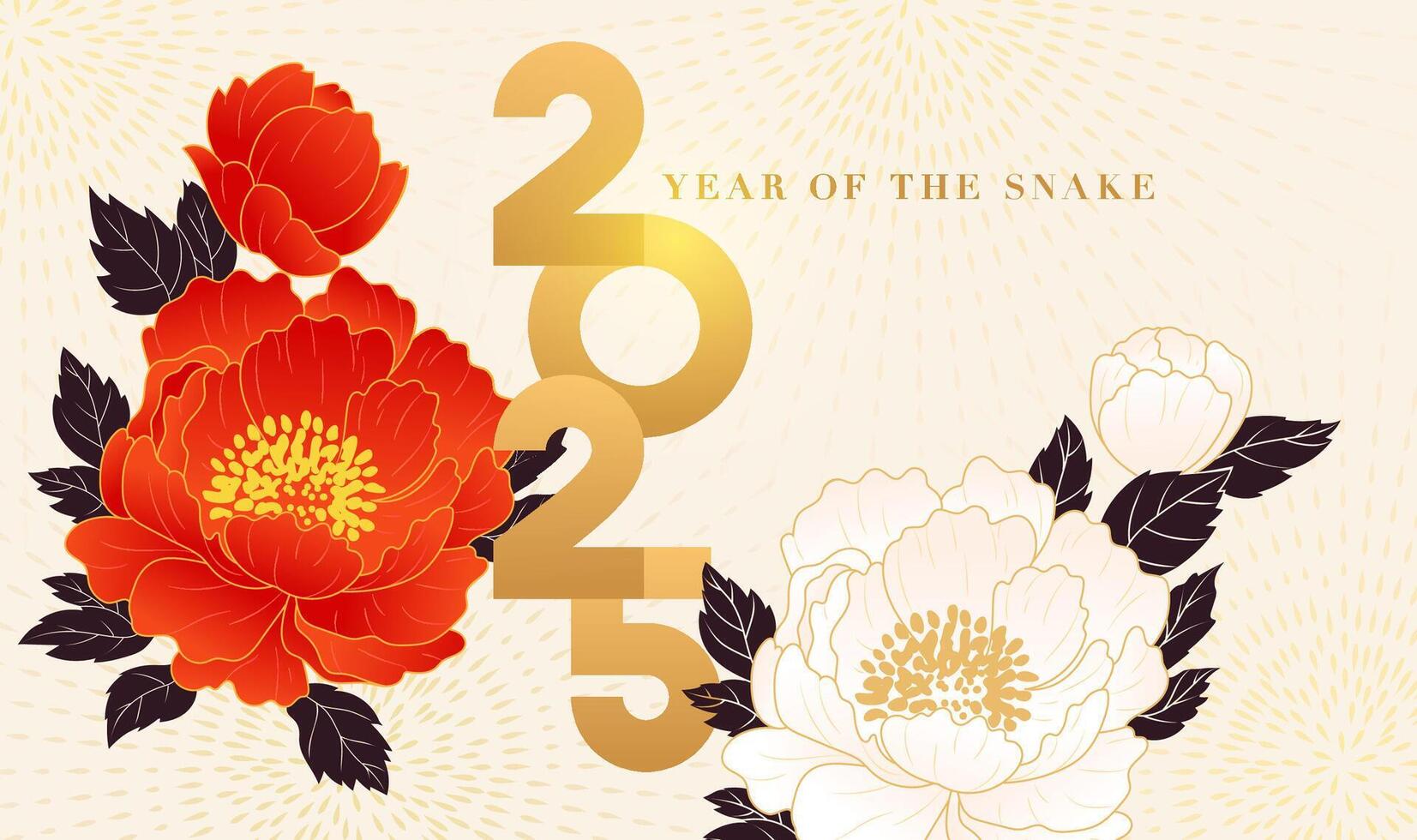 Spring Festival background design peony flowers and 2025 text title vector
