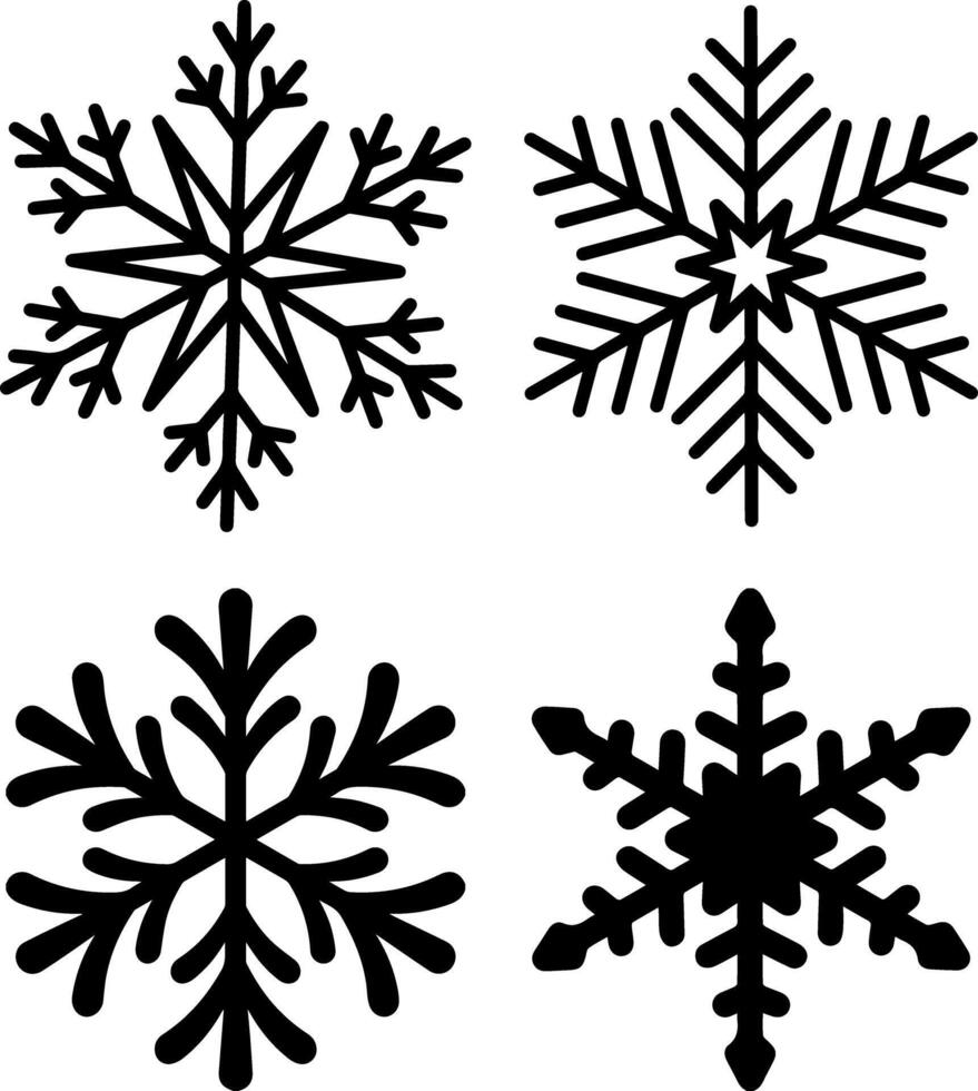Four types of snowflakes, different designs. vector