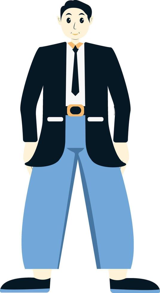 Businessman Character with Black Suit, Illustration in Flat Design vector