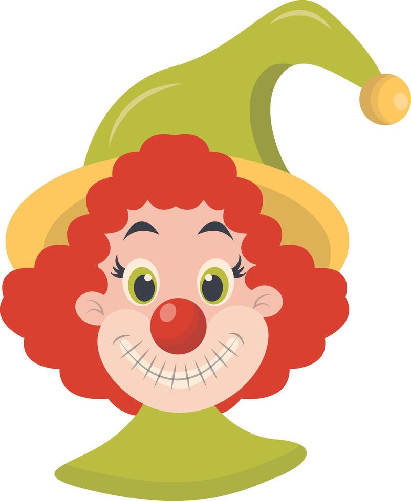 Crazy Clown Mask in Red Hair and Big Hat vector