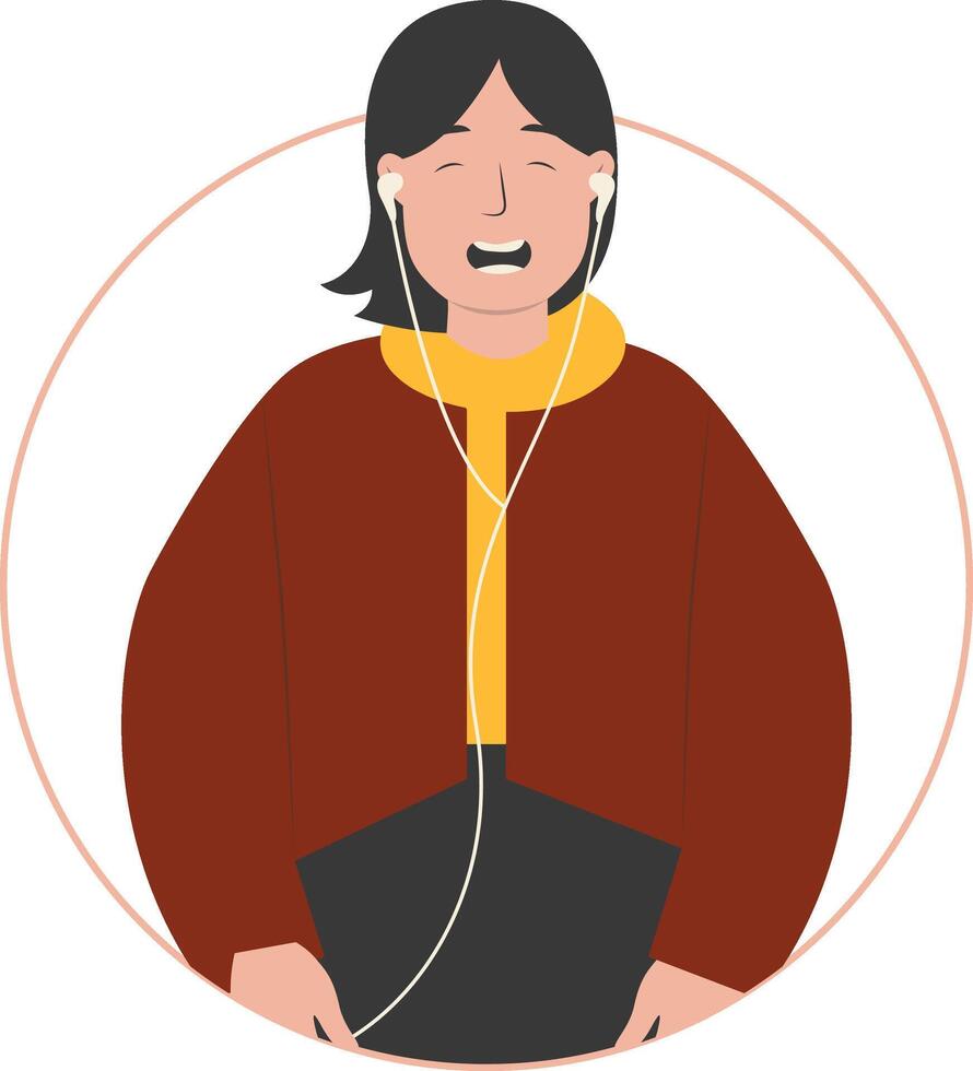 Girl Listening Music Use Earphone in Smartphone vector