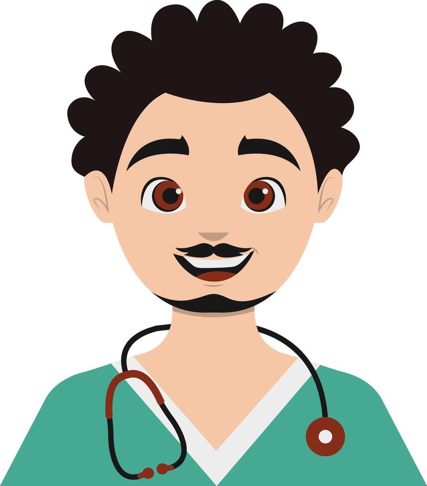 Male Nurse Illustration in Green Uniform and Moustache vector