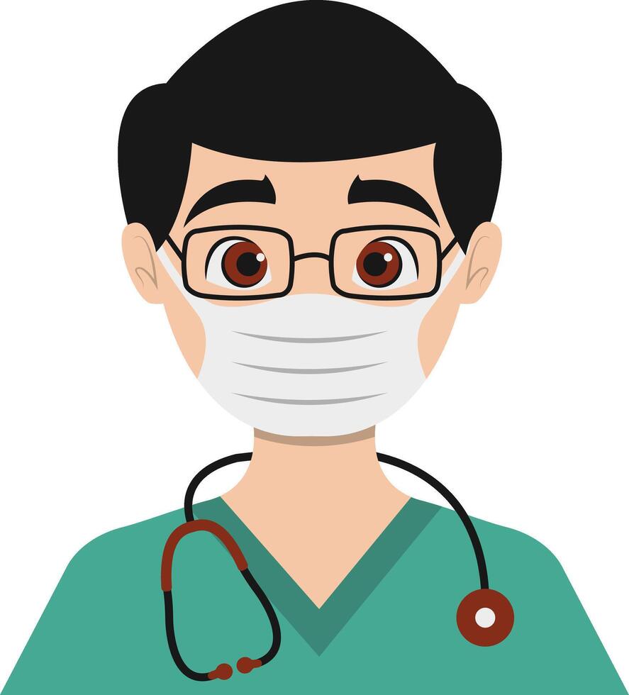 Male Nurse Character with Green Uniform and Mask vector