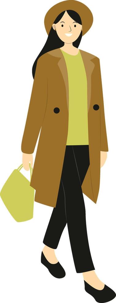 Lady Walking in Autumn Holding Bag vector