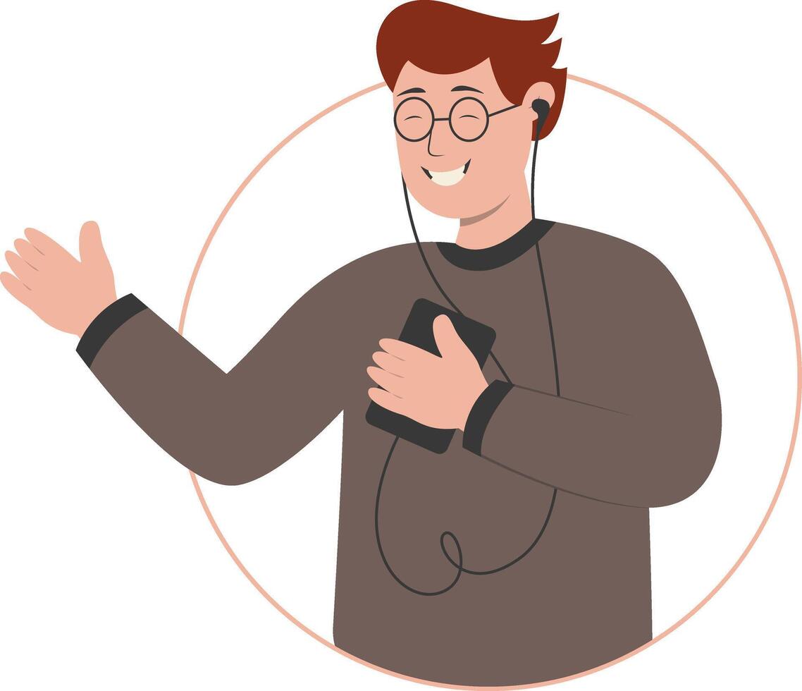 Man Listening Music Use Earphone in Smartphone vector