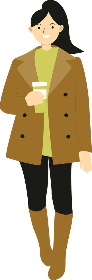Lady Walking in Autumn with Brown Jacket vector
