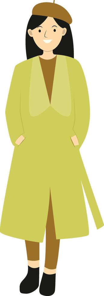 Lady Walking in Autumn with Green Coat vector