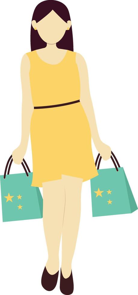 Woman Walking with Two Green Bag vector