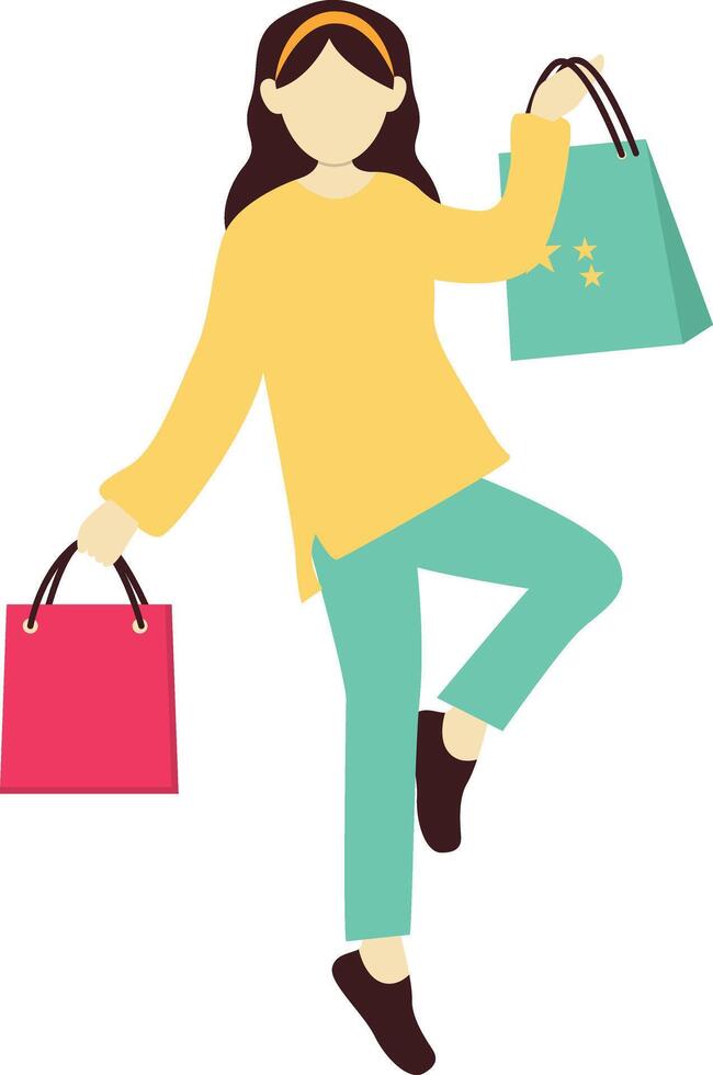 Girl Walking with Two Shopping Bag vector