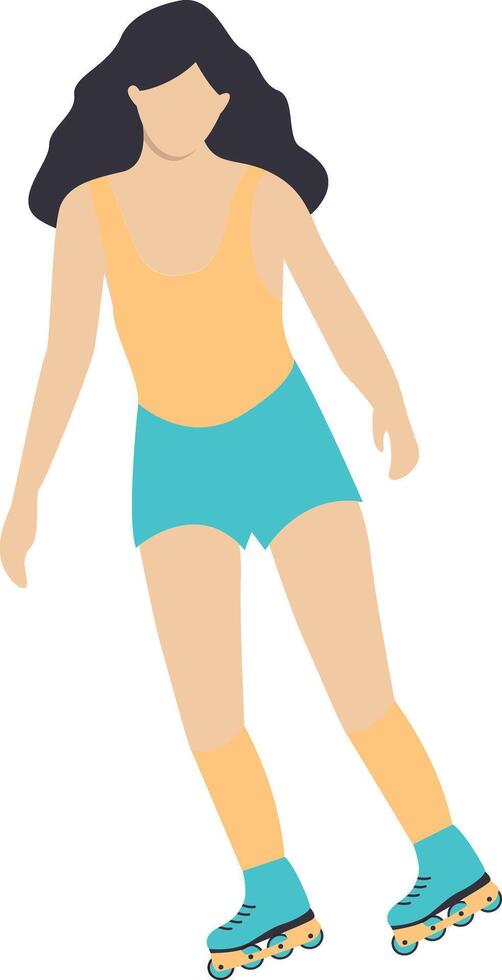 Women Roller Skate with Yellow Sportswear vector