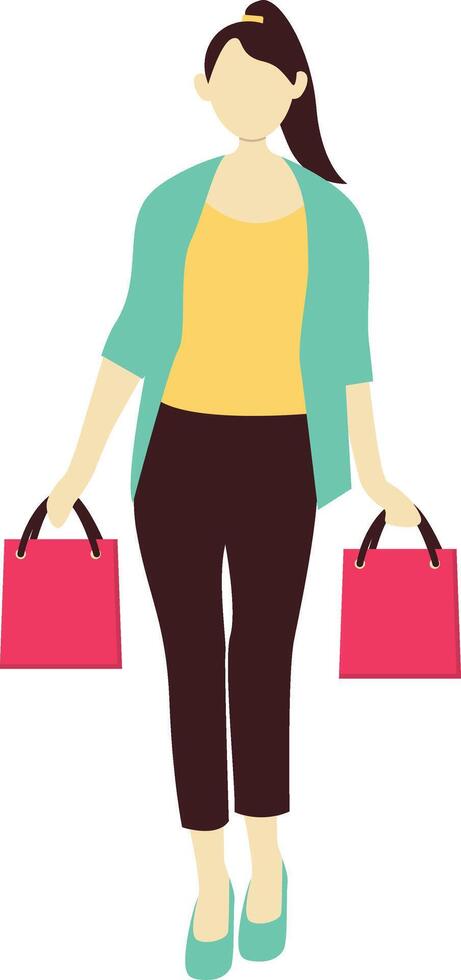 Girl Walking with Two Shopping Bag vector