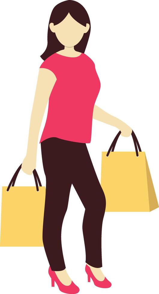 Girl Walking with Two Shopping Bag vector