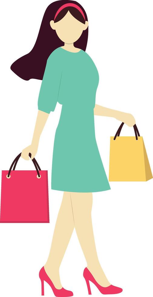 Girl Walking with Green Dress Holding Bag vector