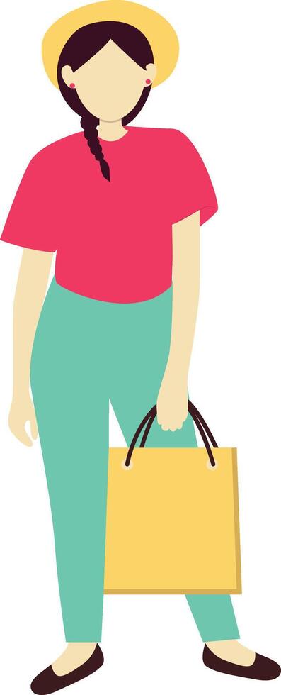 Woman Walking Holding Shopping Bag with Hat vector