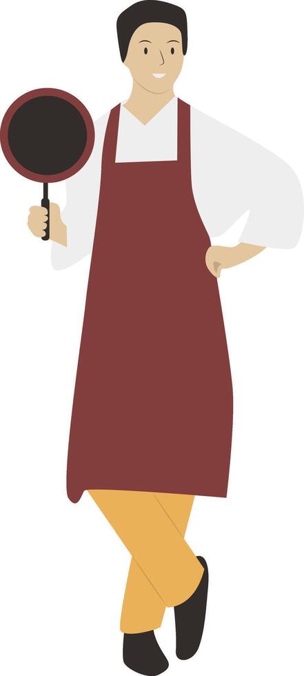 Man Chef with Apron Carrying Frying Pan vector