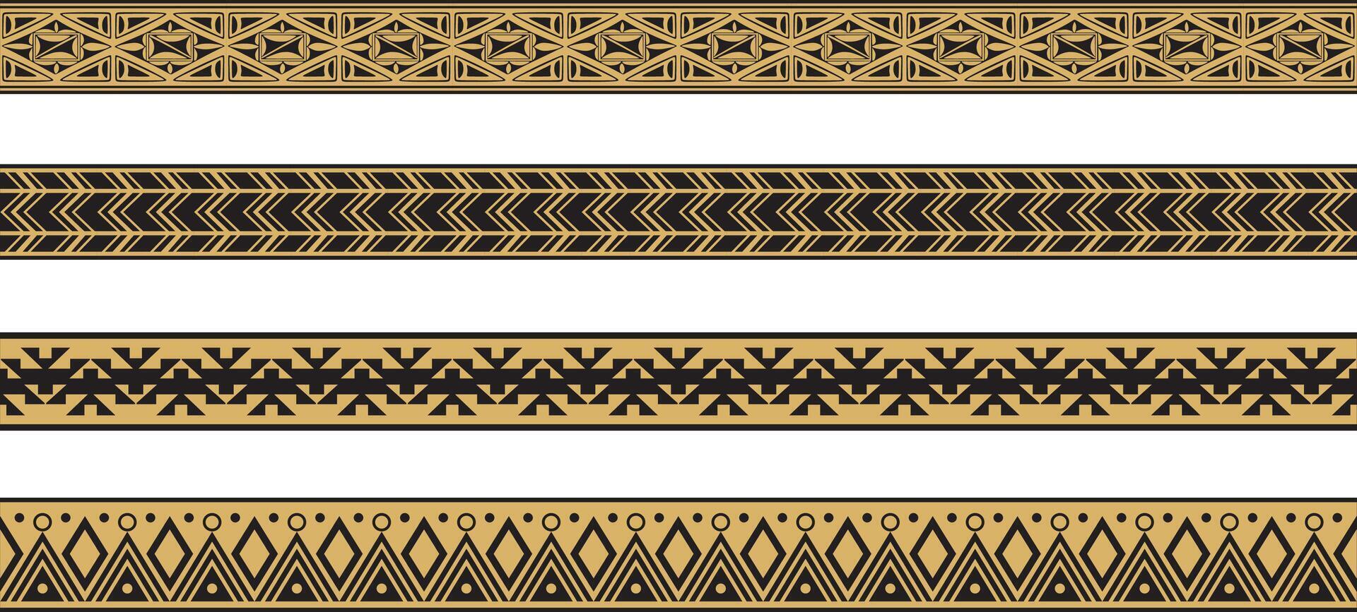 set of gold and black native american ornamental seamless borders. Framework of the peoples of America, Aztecs, Maya, Incas. vector